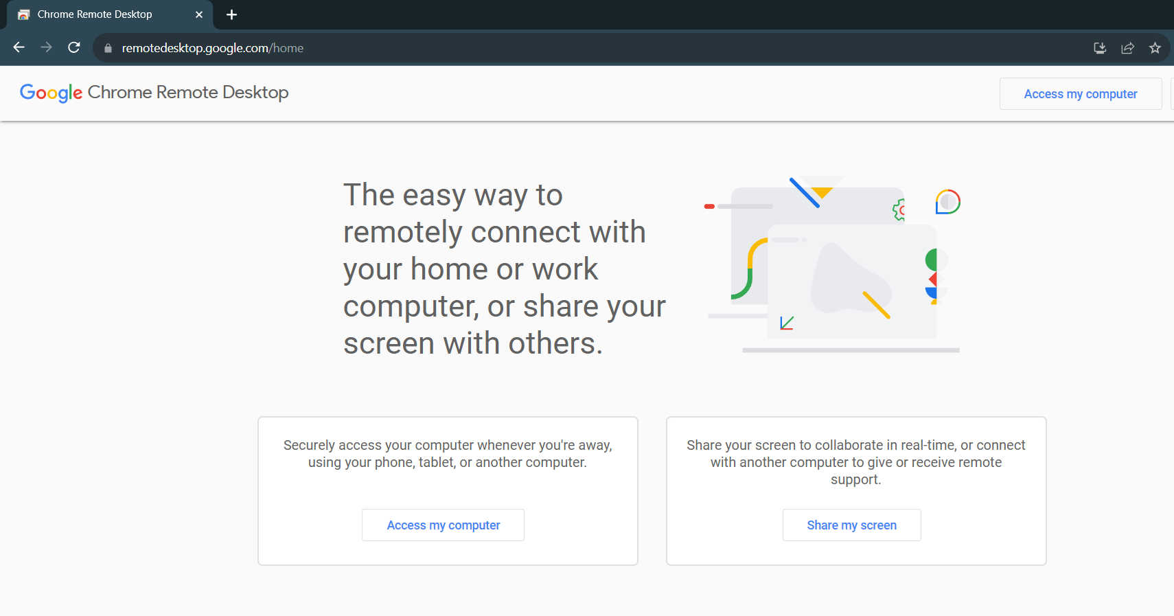 Screenshot exhibiting choice to access far away PC on a Chromebook