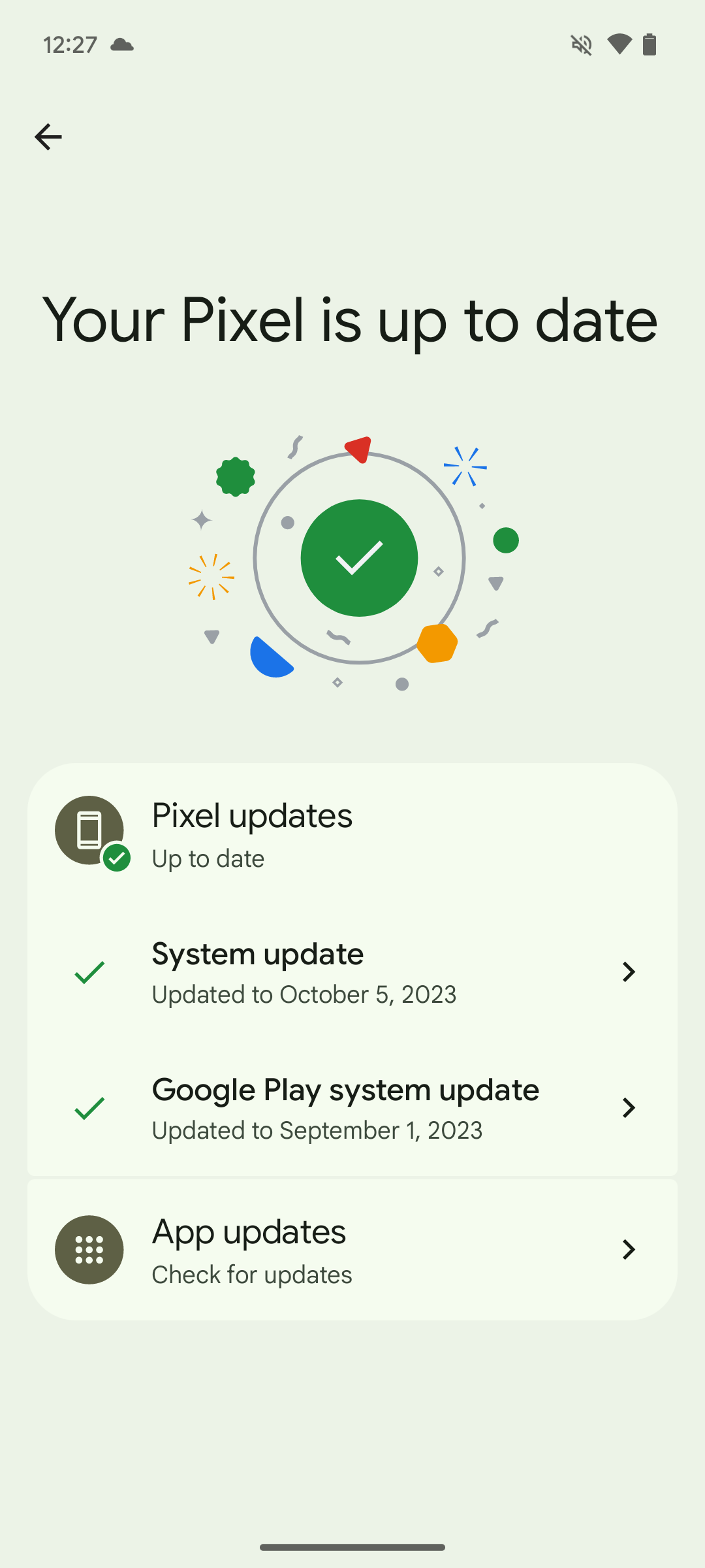 Screenshot of "Your Pixel is up to date" section in Android 14 QPR1