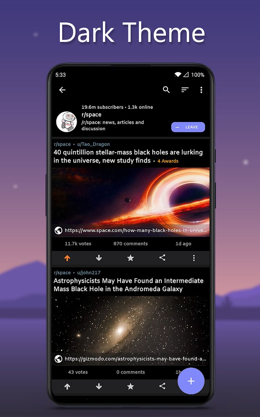 Atom for Reddit dark theme