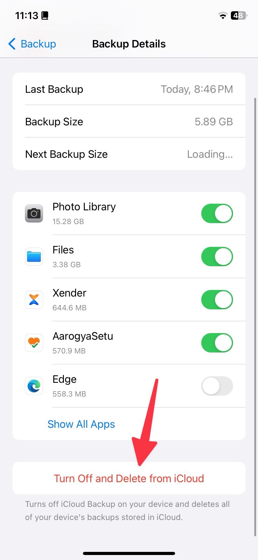 Flip off and delete iPhone backup from iCloud