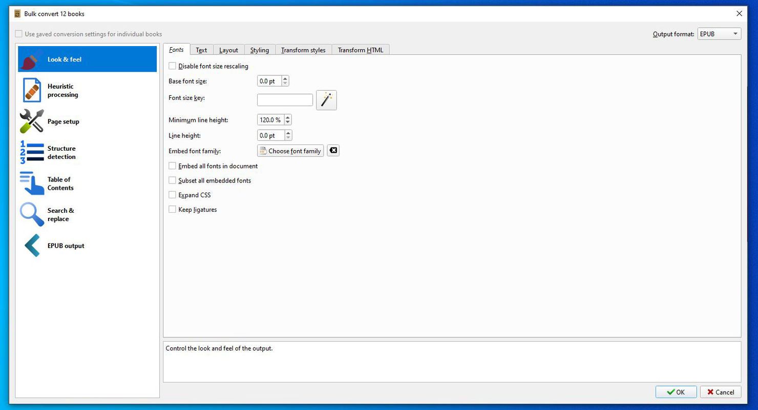 Calibre bulk file convert menu