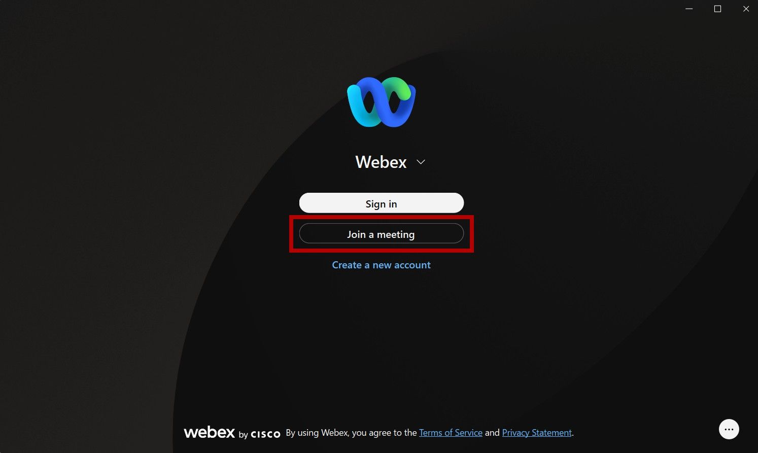 Webex Windows sign-in page