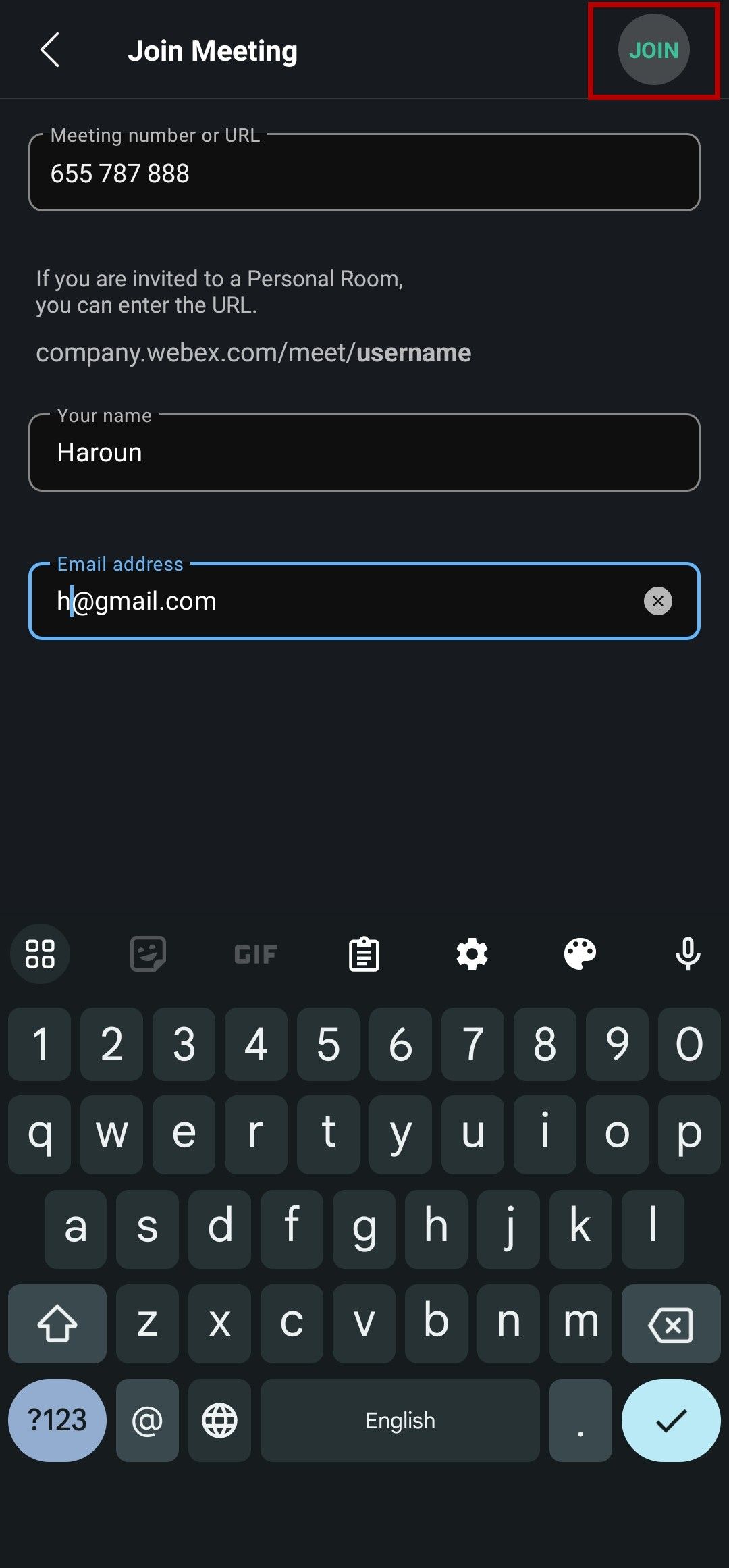 Webex Meet join meeting page