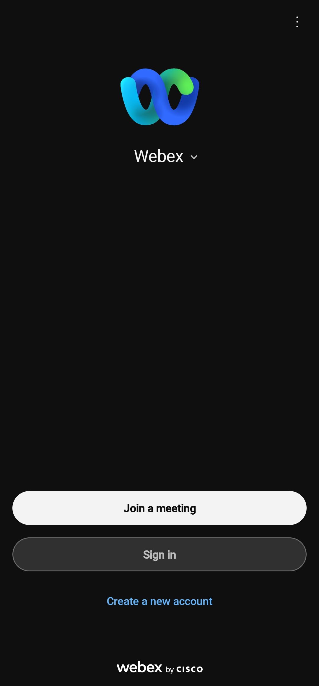 Webex mobile sign-in page