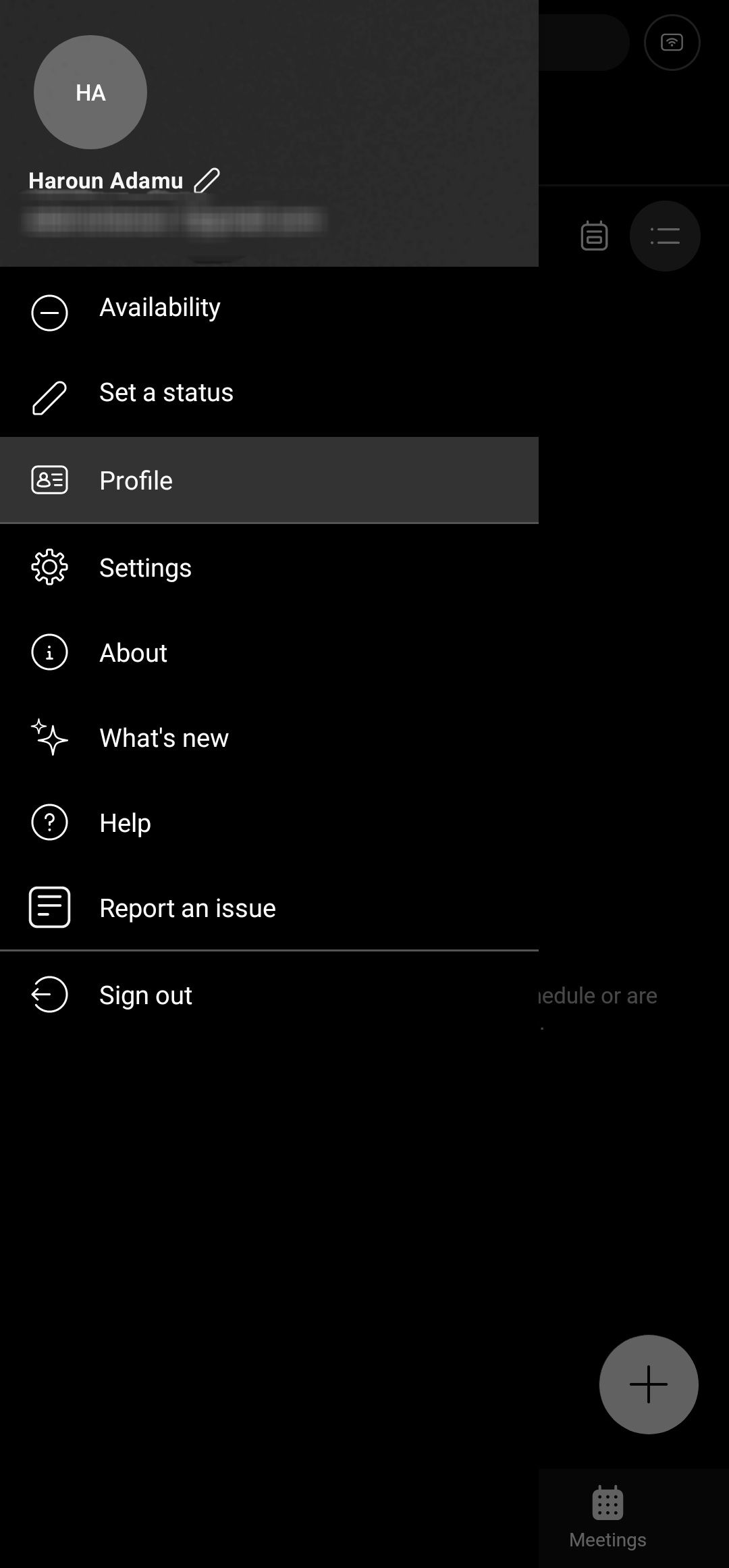 Webex mobile sidebar menu