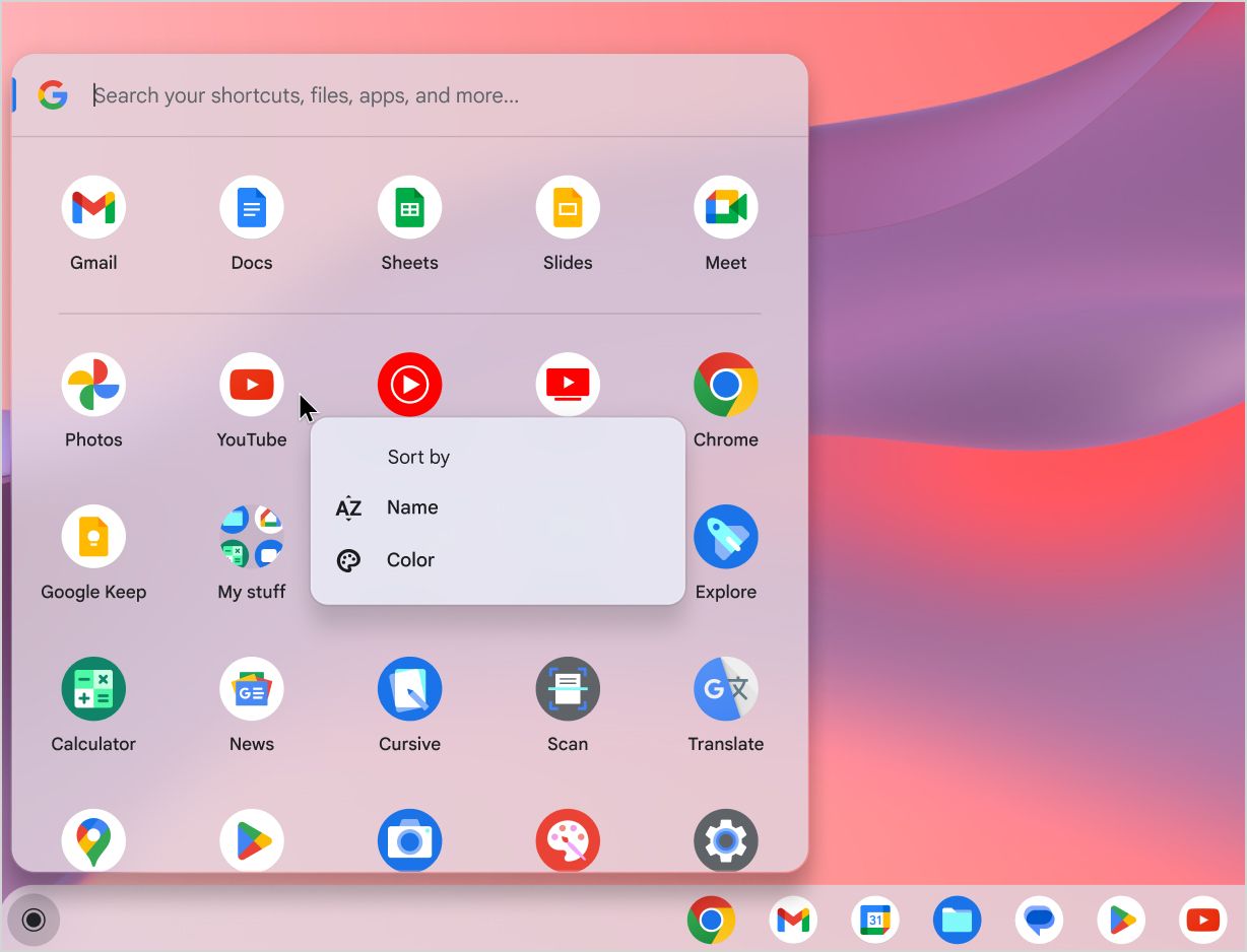 The laucnher organization window in Chrome OS. 