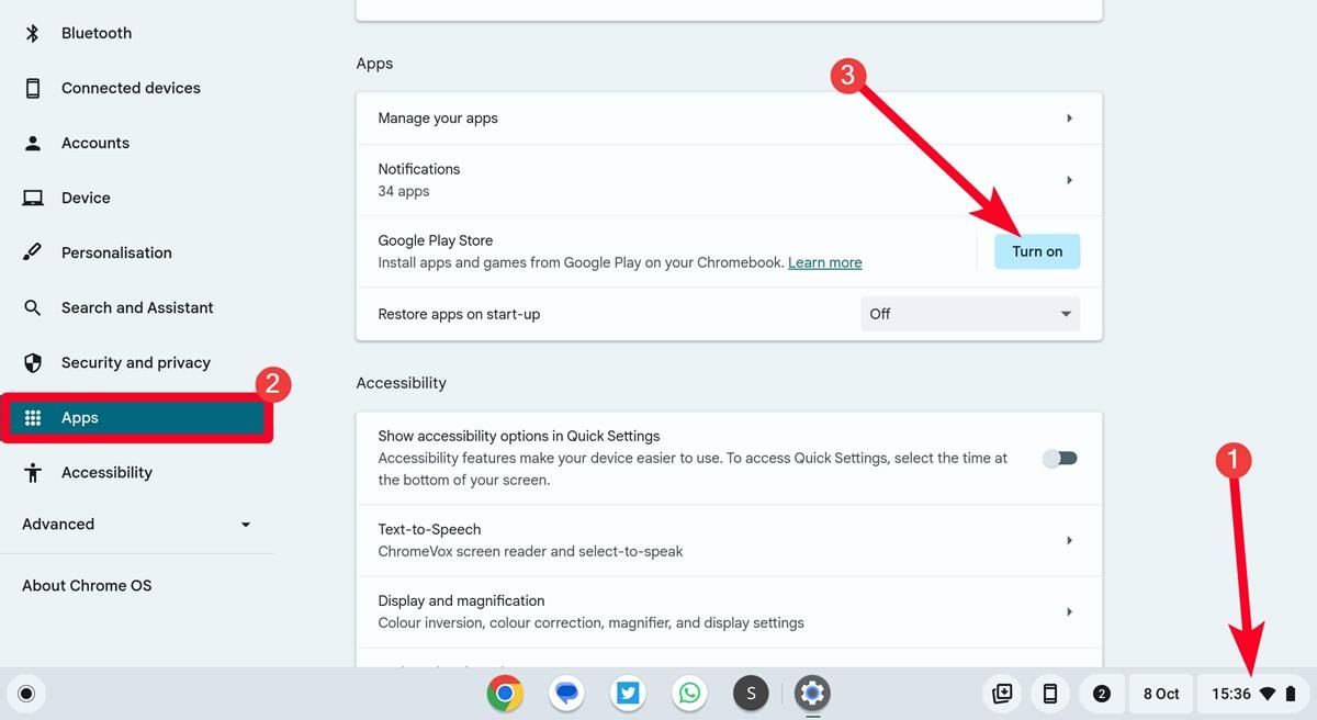 Chromebook settings menu