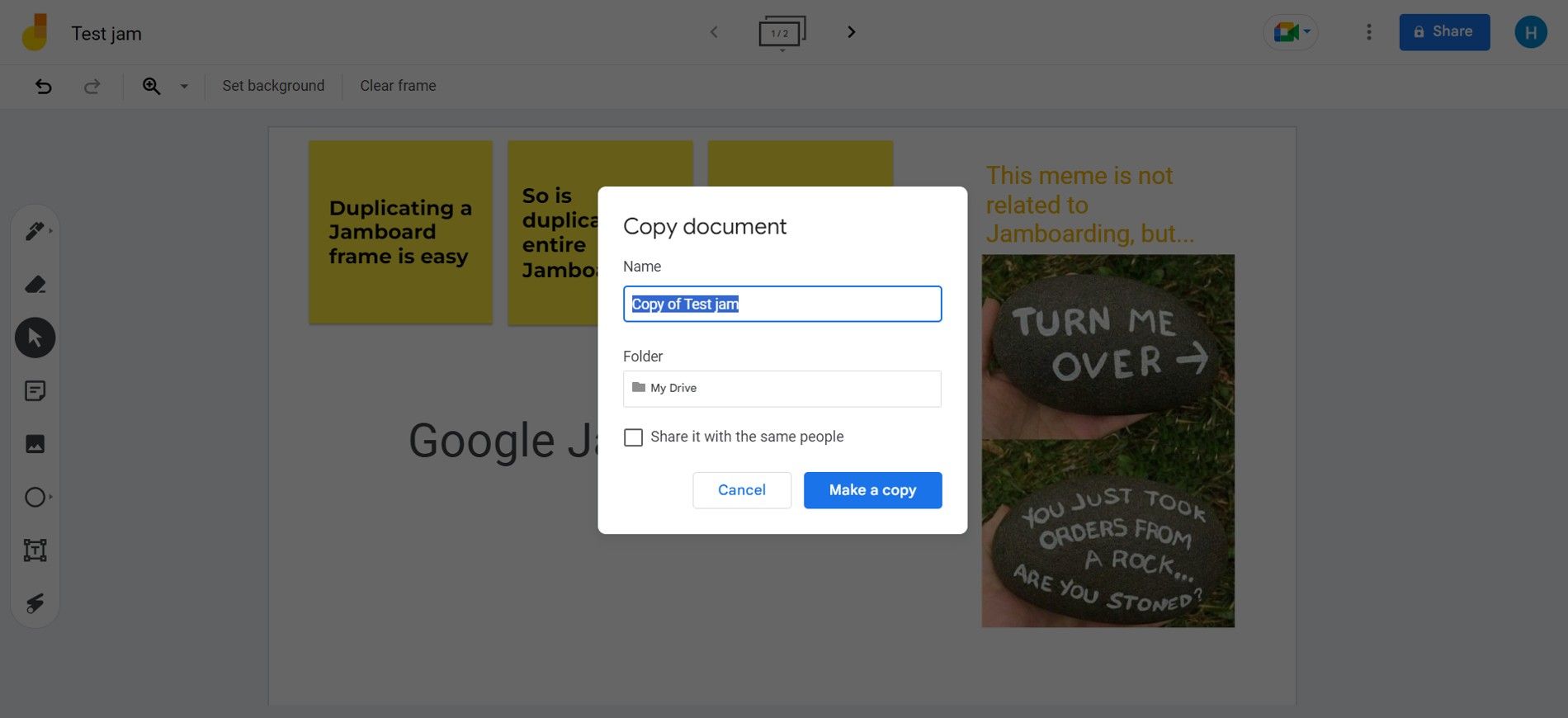 Google Jamboard duplication visual display unit screen