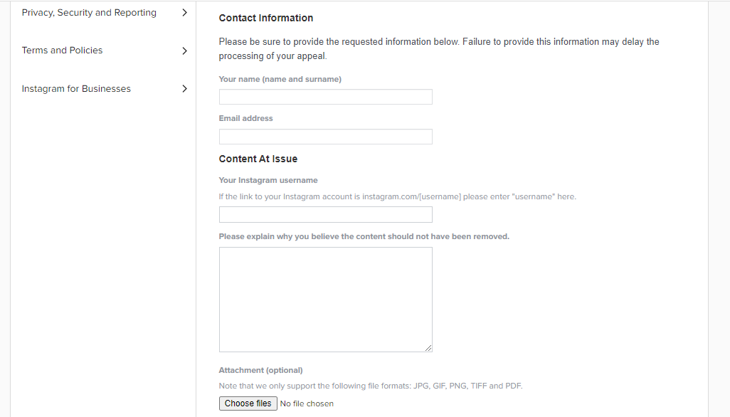 Filling out Instagram legend deactivation charm create