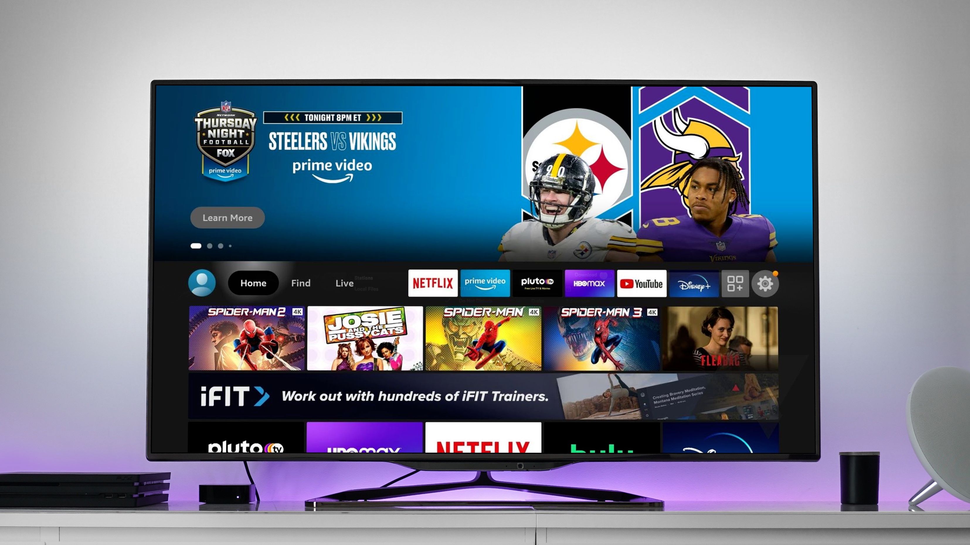 Fire TV mockup image with led glowing behind TV