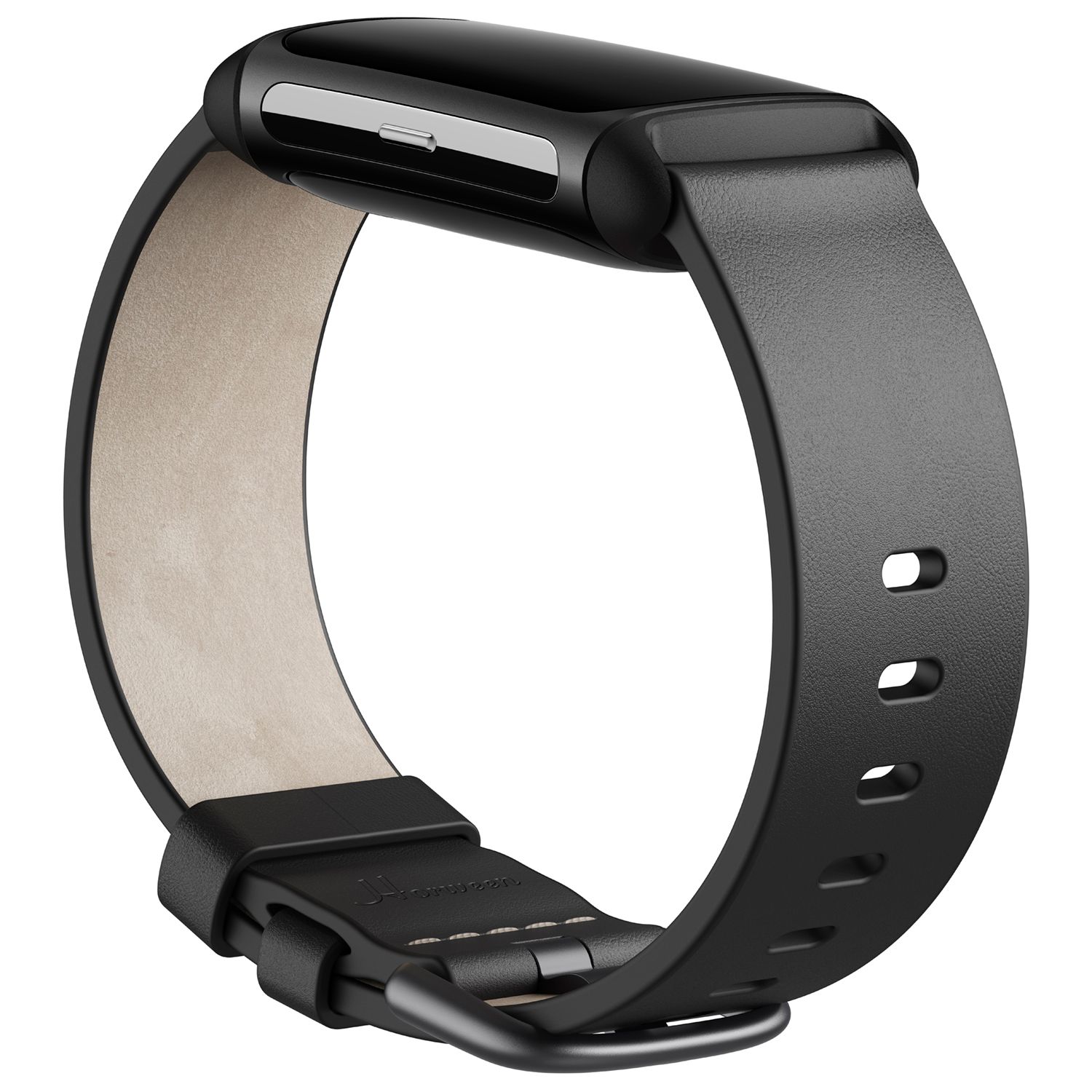 Fitbit Charge 6 Leather Band Black, angled view