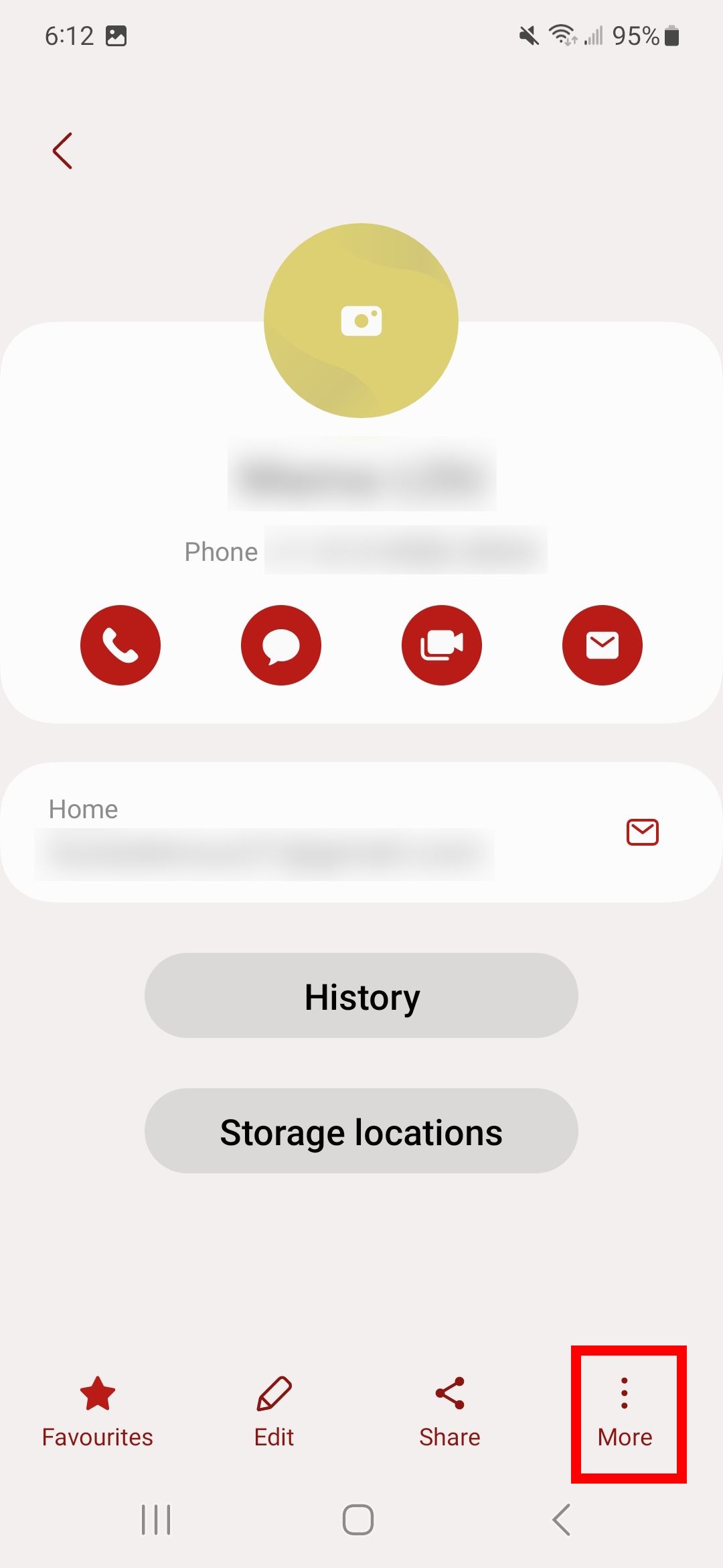 red rectangle outline on more button under contact on samsung phone