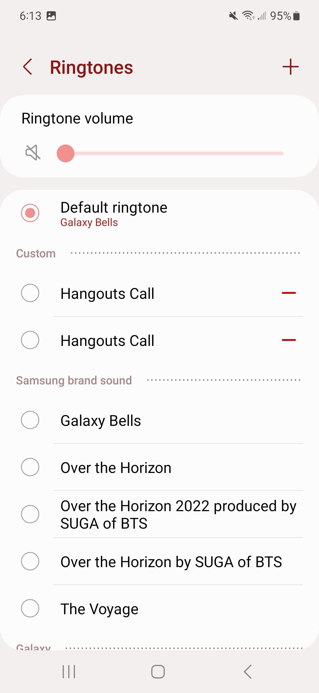 list of ringtones on a Galaxy phone
