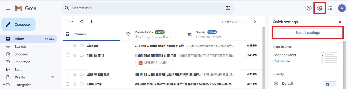 Screenshot of Gmail Settings