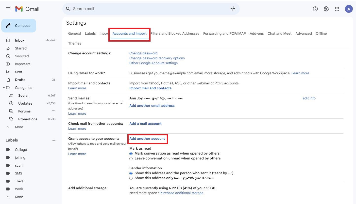how to add delegate mailbox in gmail