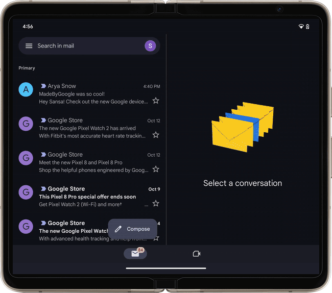 Productivity apps like gmail are getting much better on foldables