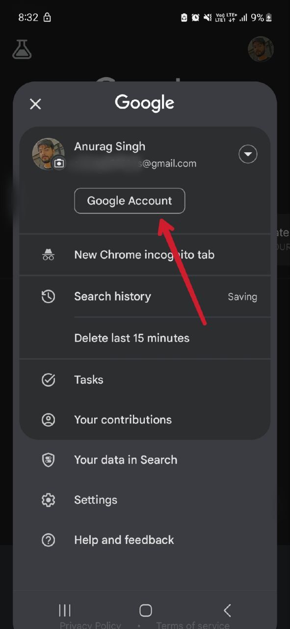 Screenshot showing Google Account Setting