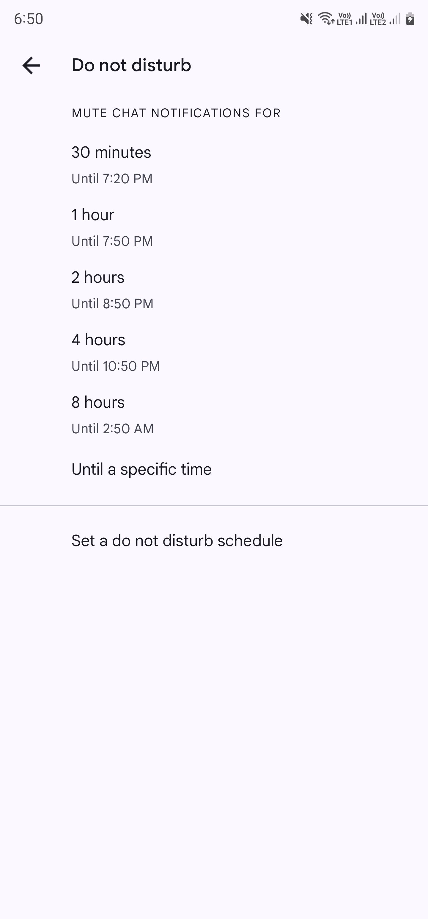 Setting a Do Not Disturb schedule in Google Chat.