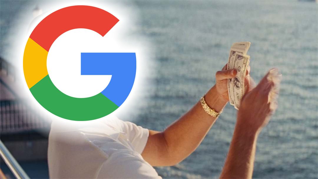 Google logo superimposed over a person counting money