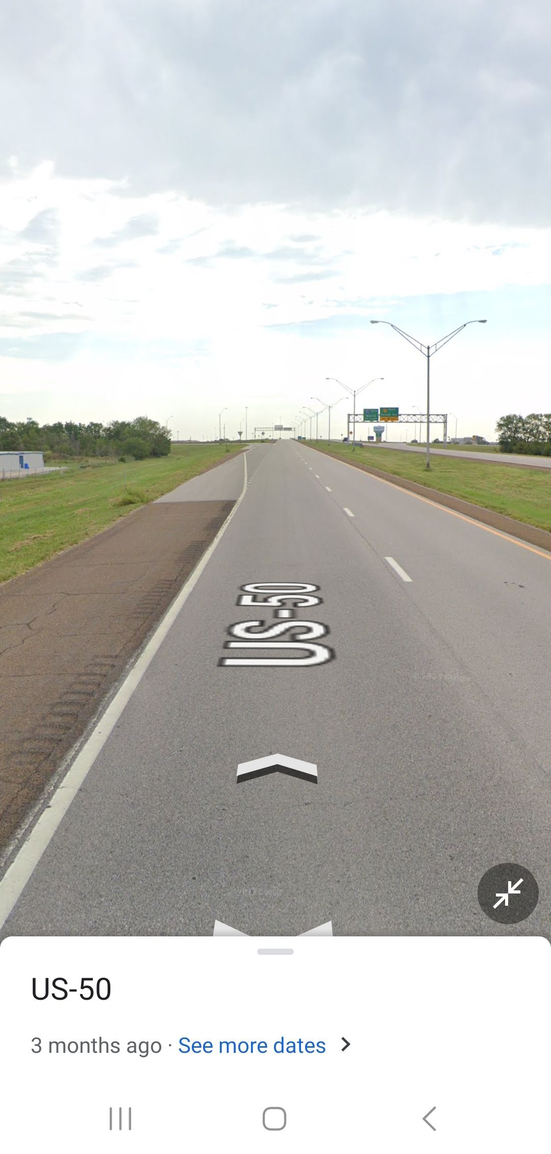 US-50 Street View imagery angle on Google Maps mobile.