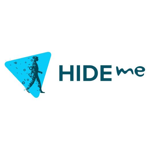 Hide.me VPN logo featuring the silhouette of a person walking in front of a blue triangle together with the company name