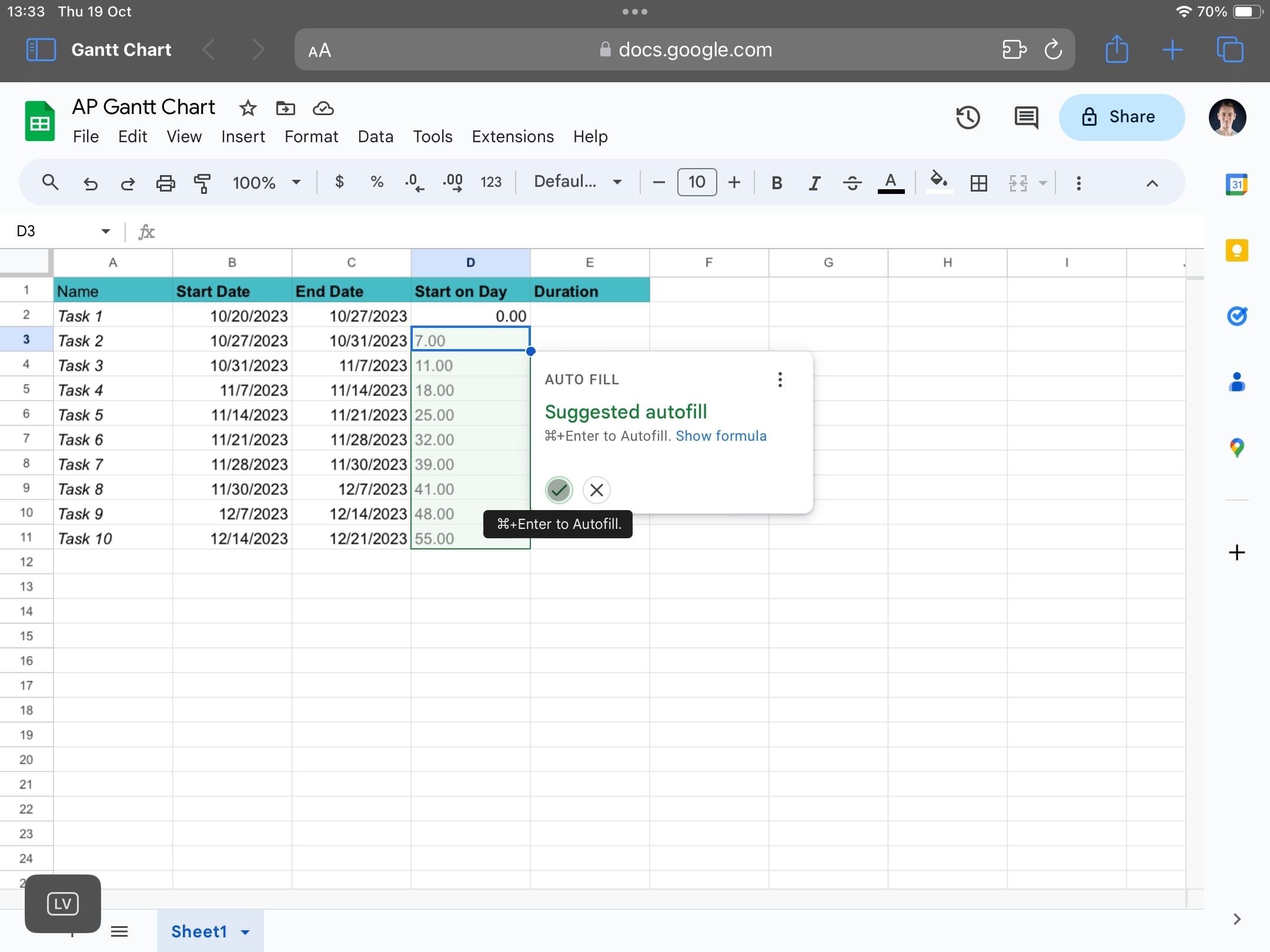 Auto fill date column in Google Sheets.