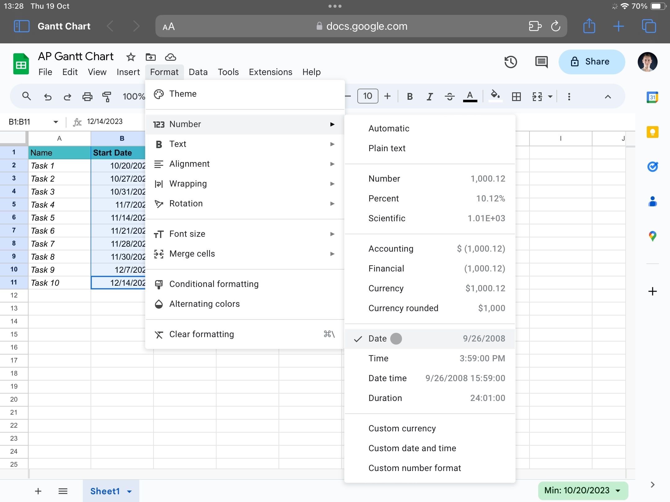 How to apply date format in Google Sheets