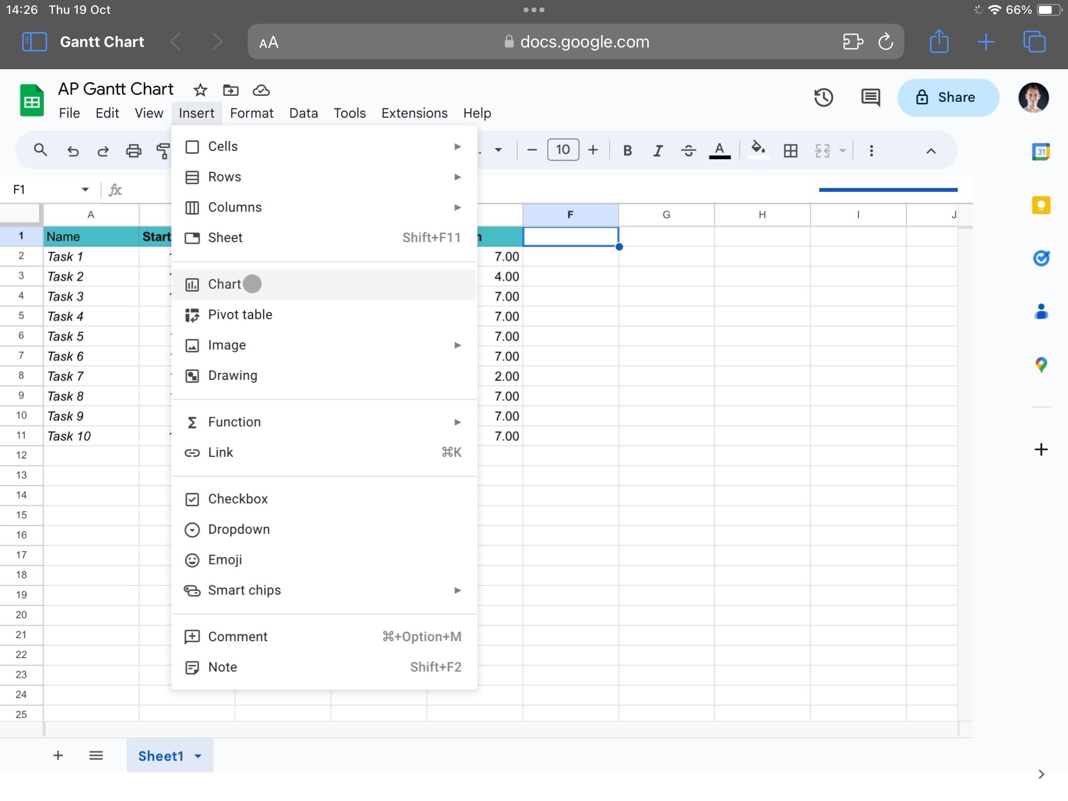 Add a stacked graph chart in Google Sheets.