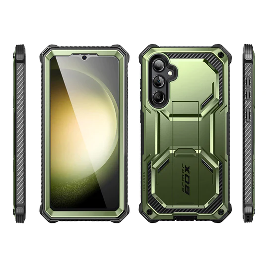 i-Blason Armorbox case for Galaxy S23 FE, front, back, and side views