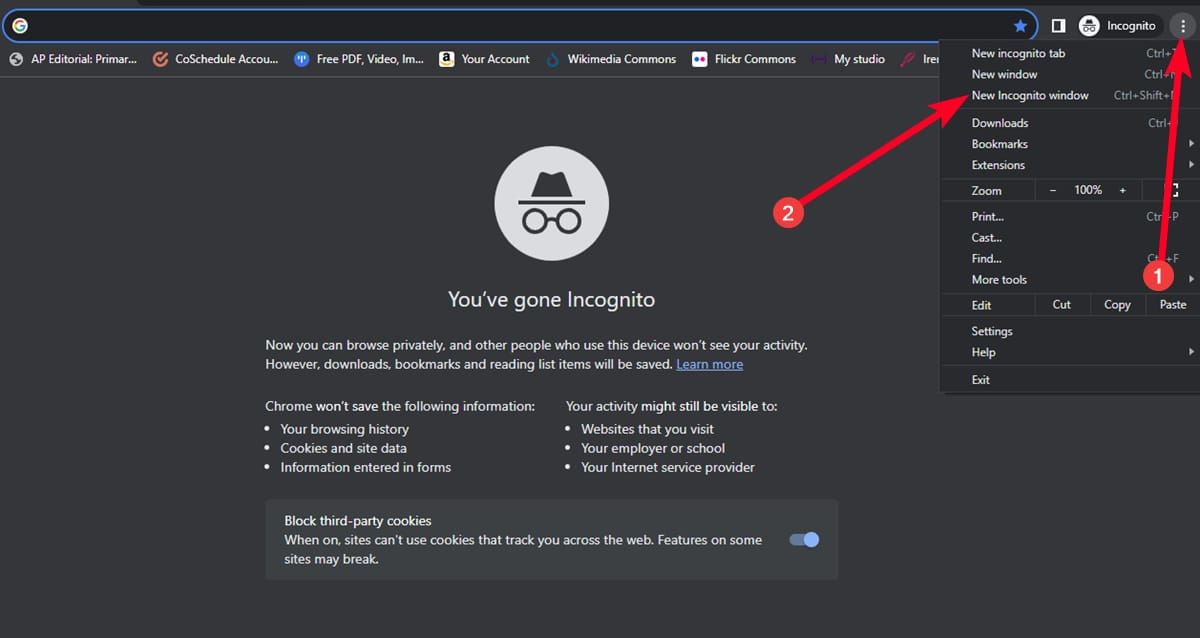 Incognito mode on Chrome browser