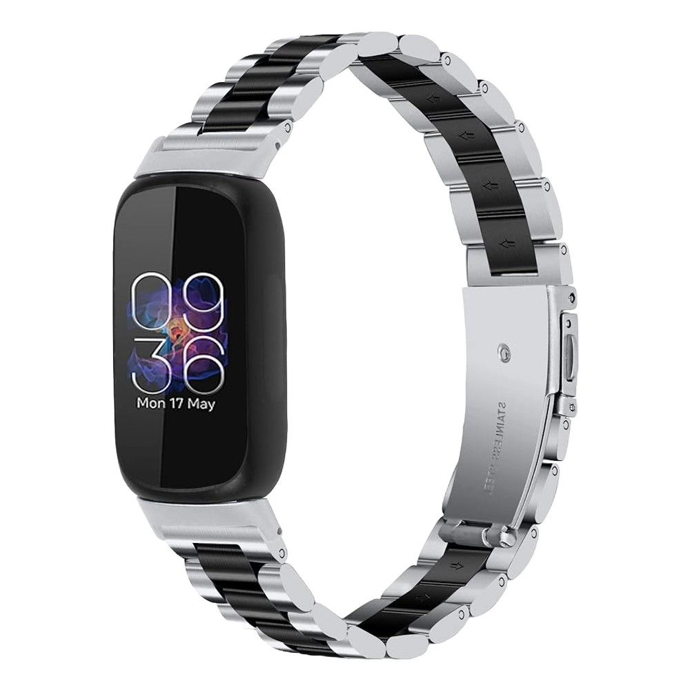 A Fitbit Inspire 3 with a silver and sunless Limque stainless metal band