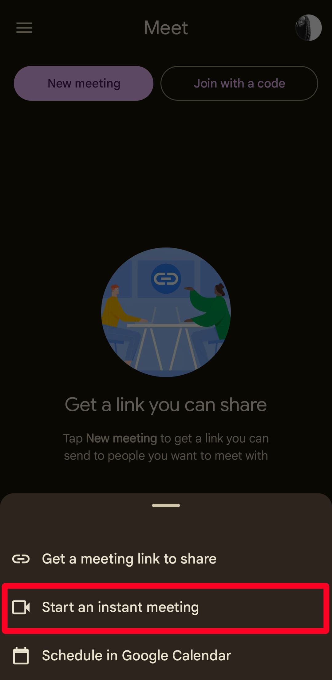 New meeting options in Meet tab on Gmail app.