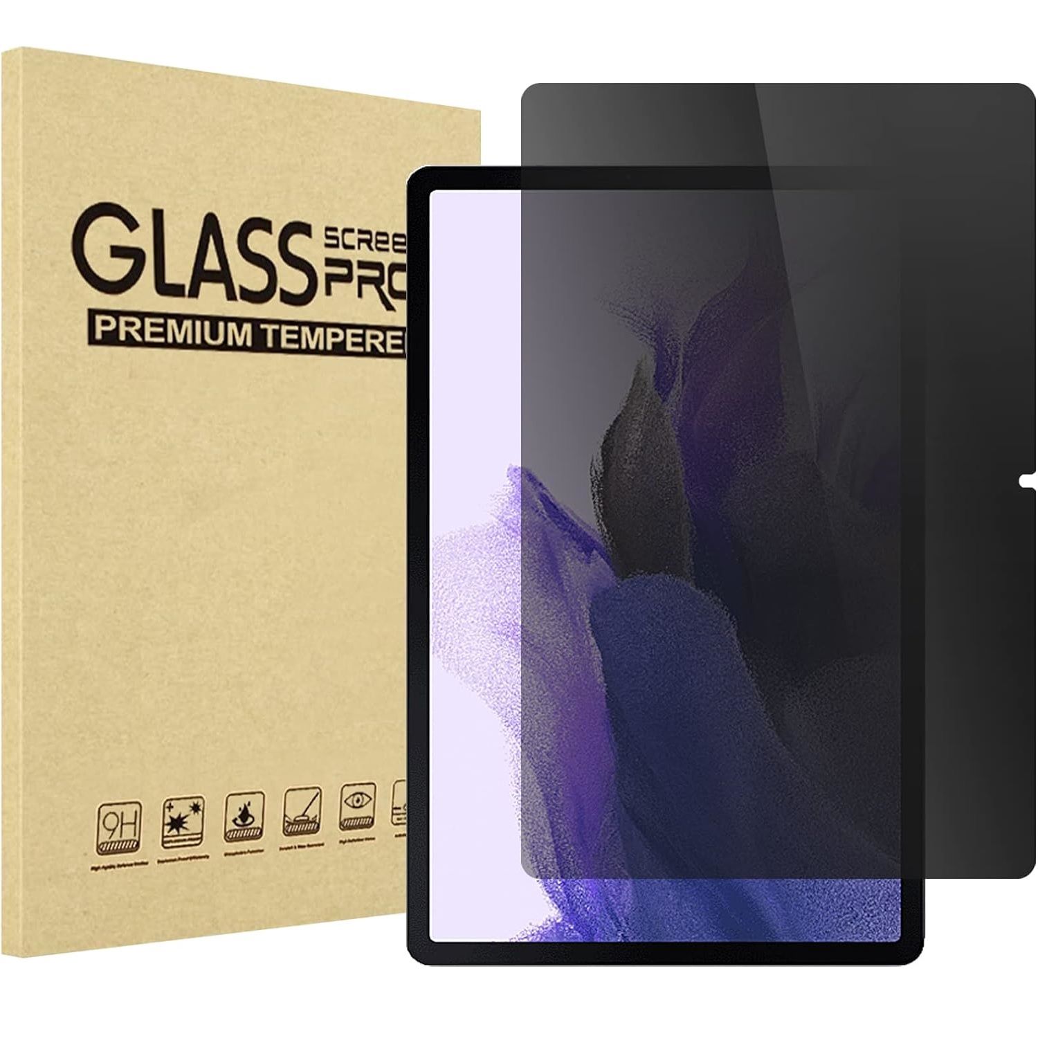 ProCase Privacy Screen Protector overlayed on a tablet next to packaging