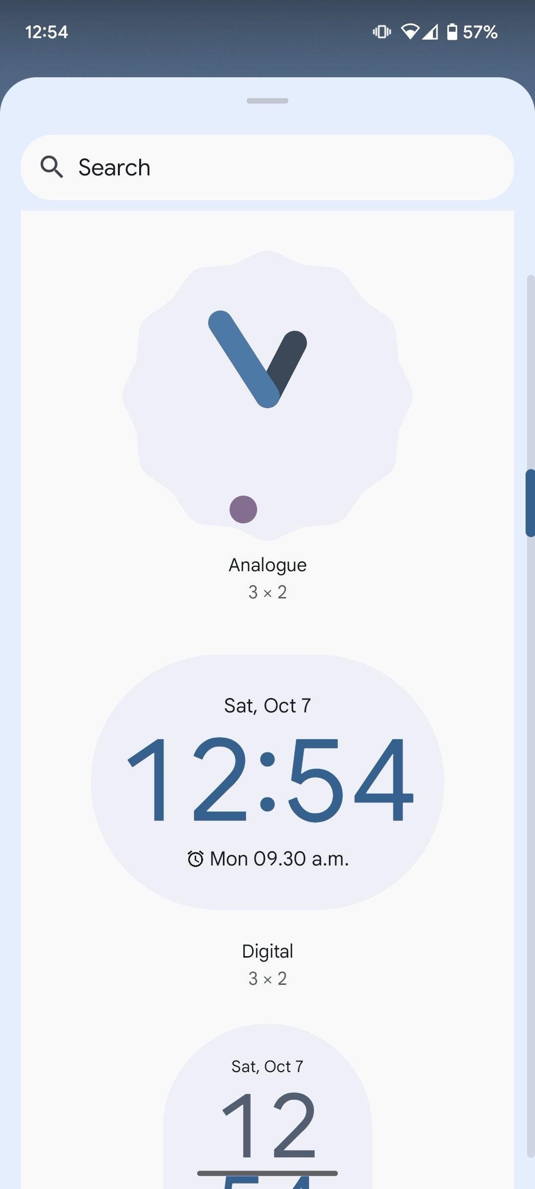 Clock widgets to select from on Android