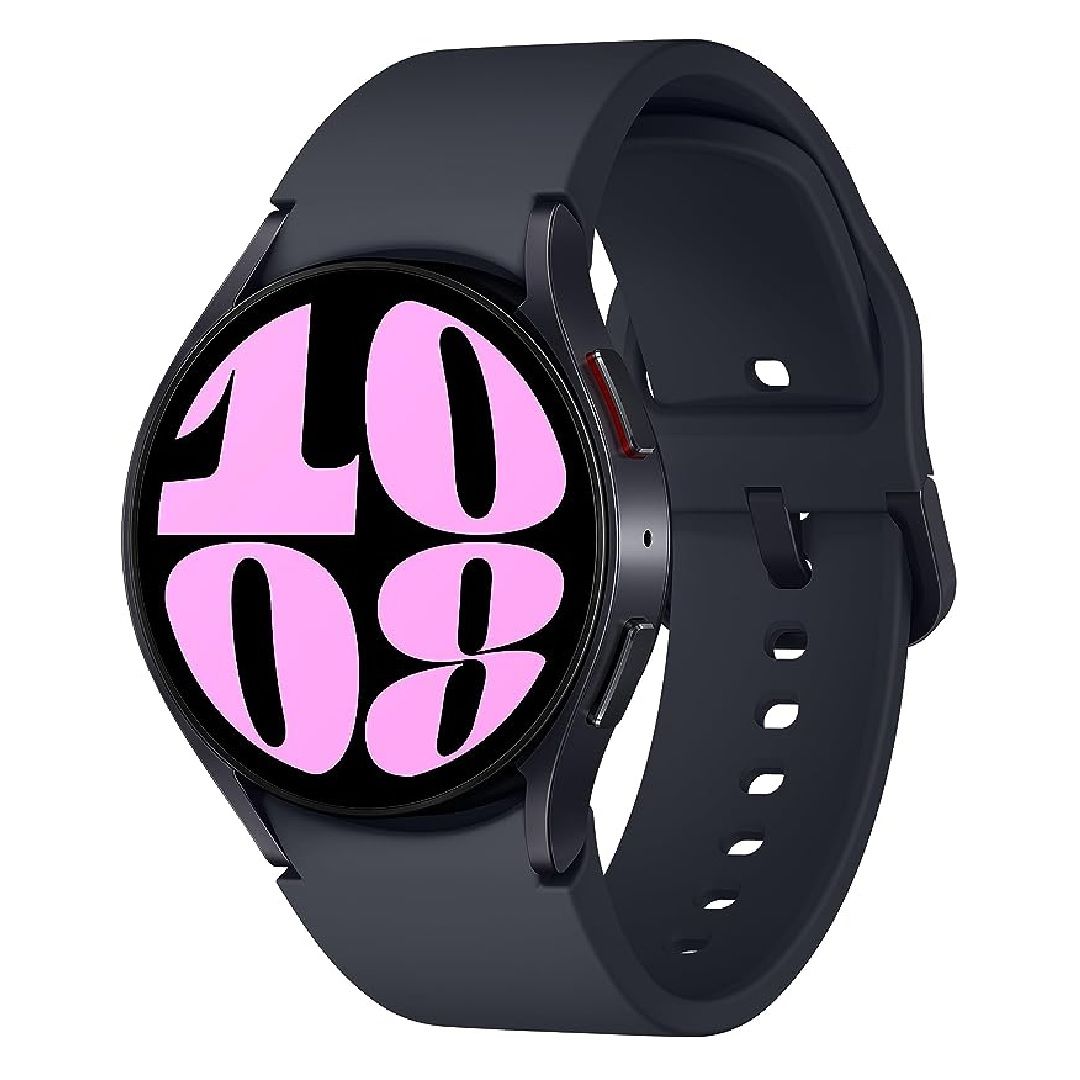 Black Samsung Galaxy Watch 6 arranged diagonally