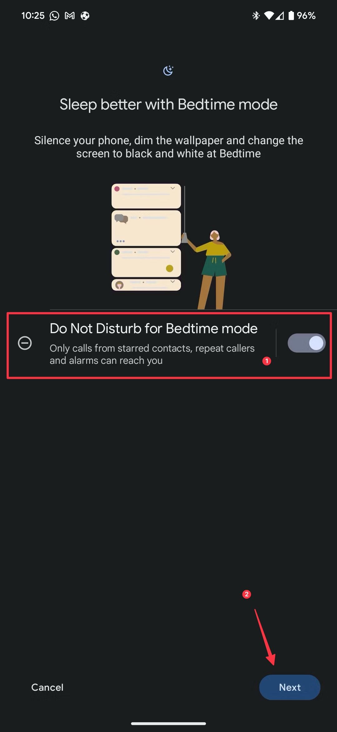 screenshot of Bedtime mode in Android