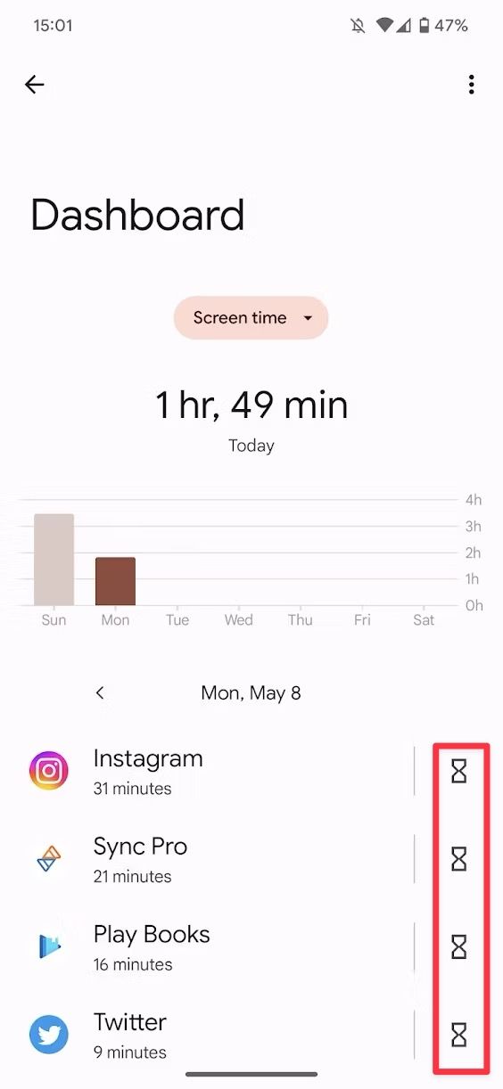 setting time limit on app in Digital Wellbeing
