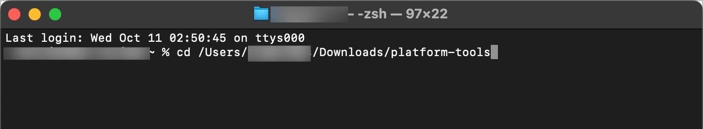 Running CD android platform-tools command in Terminal