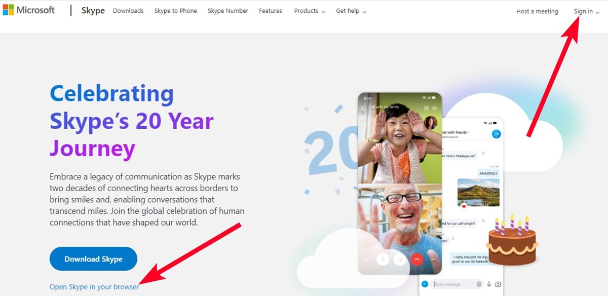 Skype web set of abode