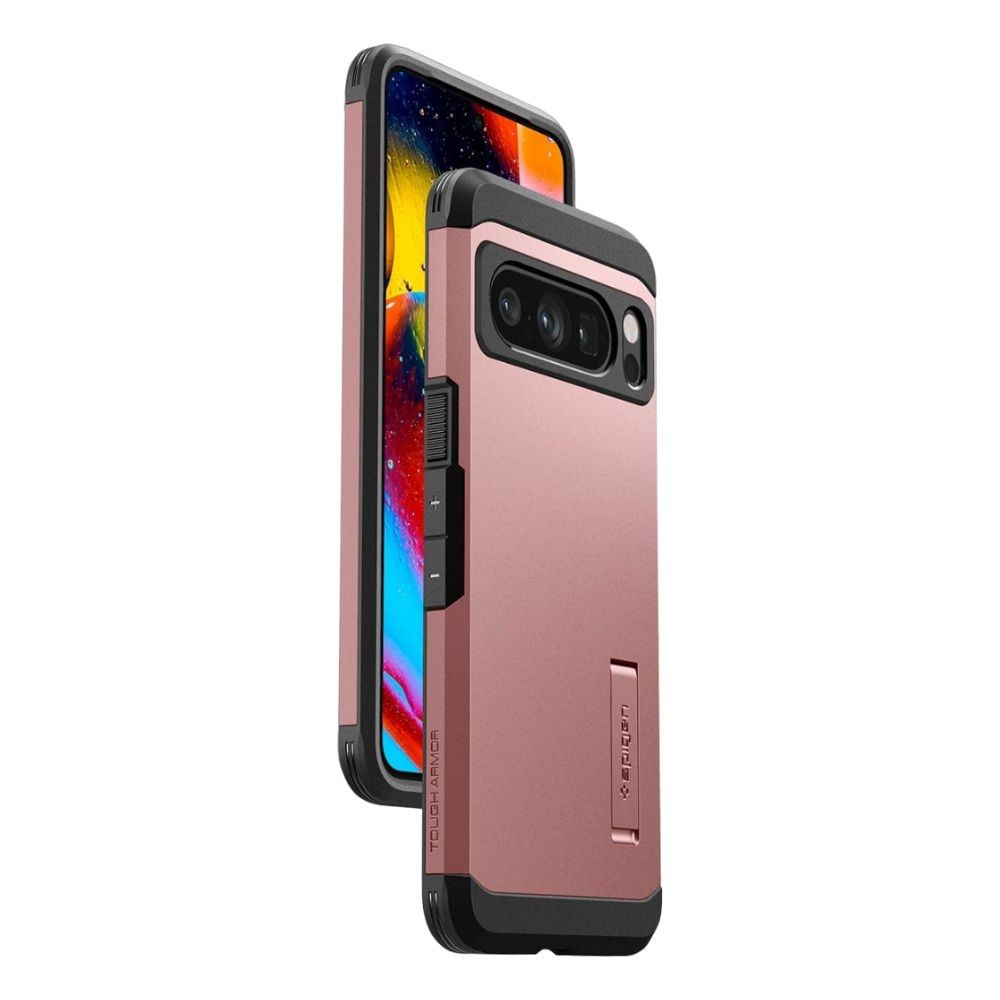 spigen tough armor for pixel 8 pro, front and back views overlayed