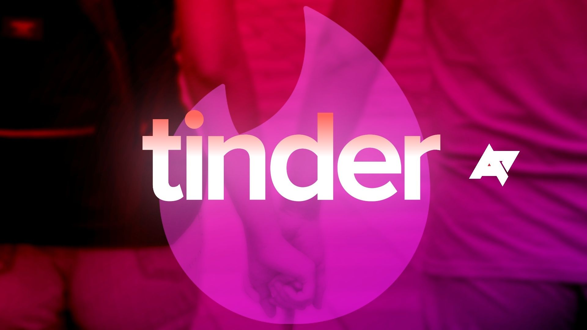 Two people holding hands with an overlay of the Tinder and Android Police logos