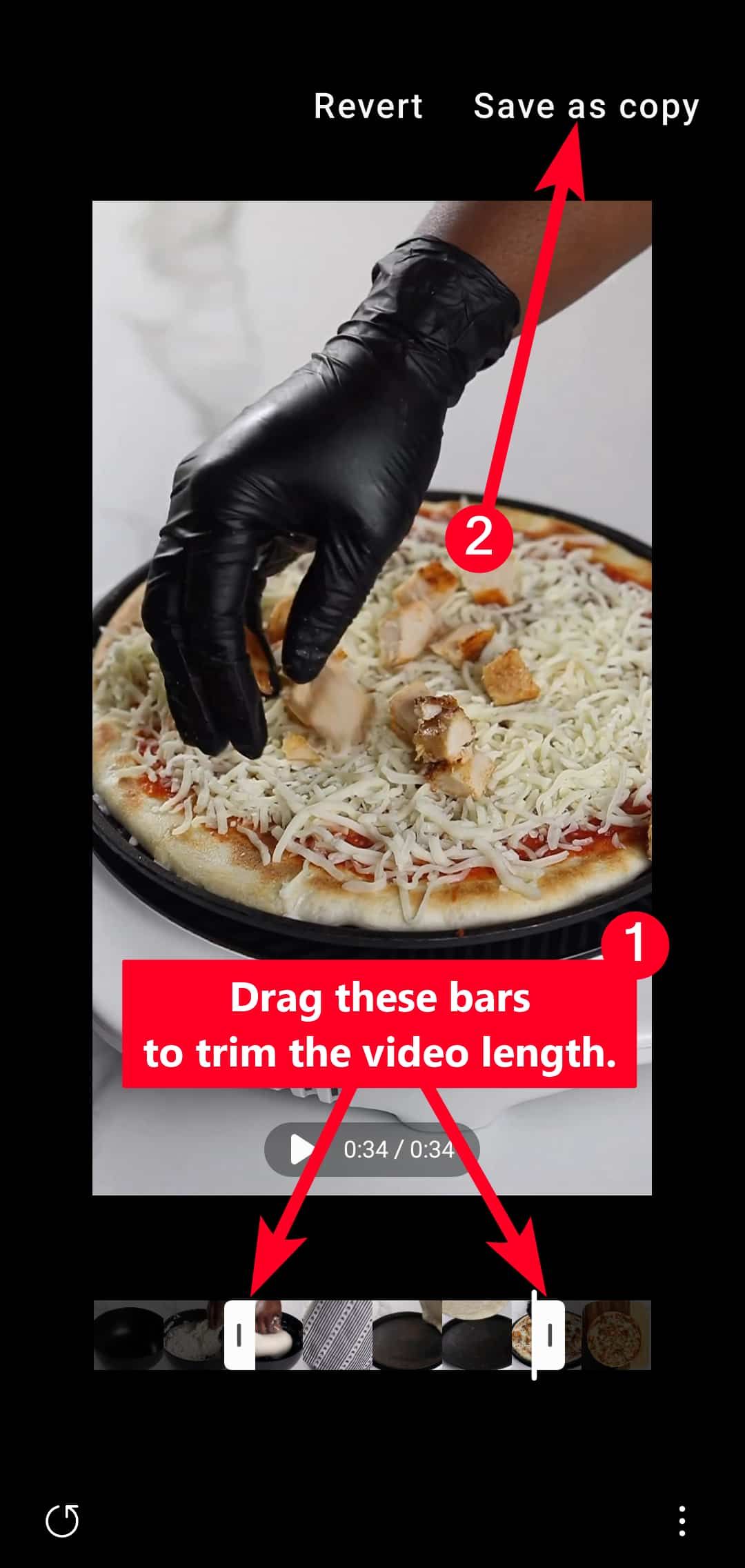 Trimming a video in Samsung Gallery