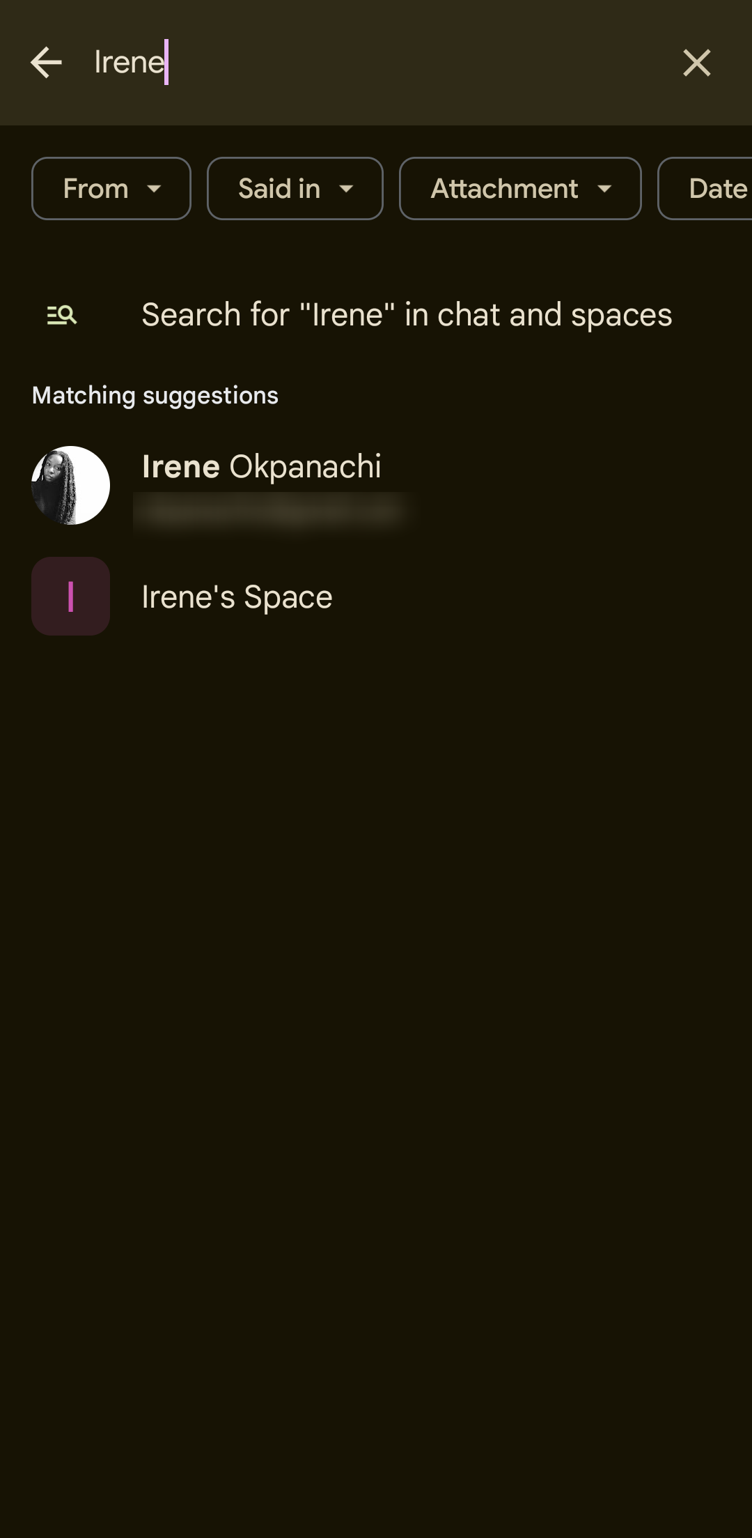 Using the search bar in Chat menu on Gmail app.