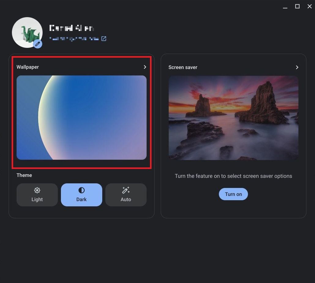 Screenshot highlighting Chromebook's wallpaper choice.