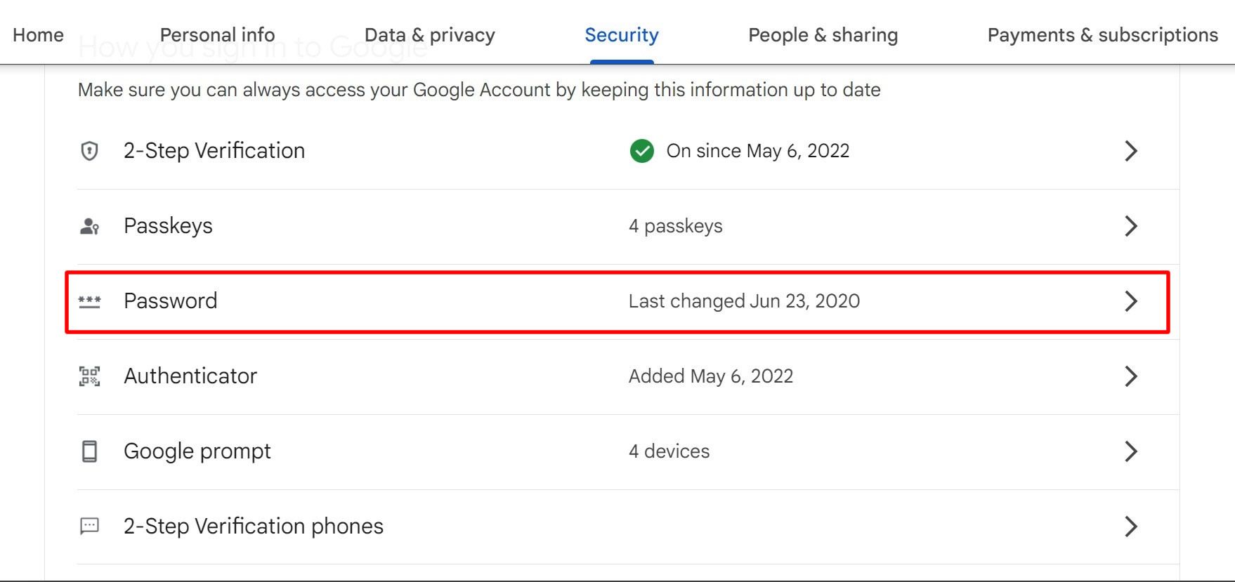 Highlighting the Password fragment on the Safety tab for the Google Fable main web space.