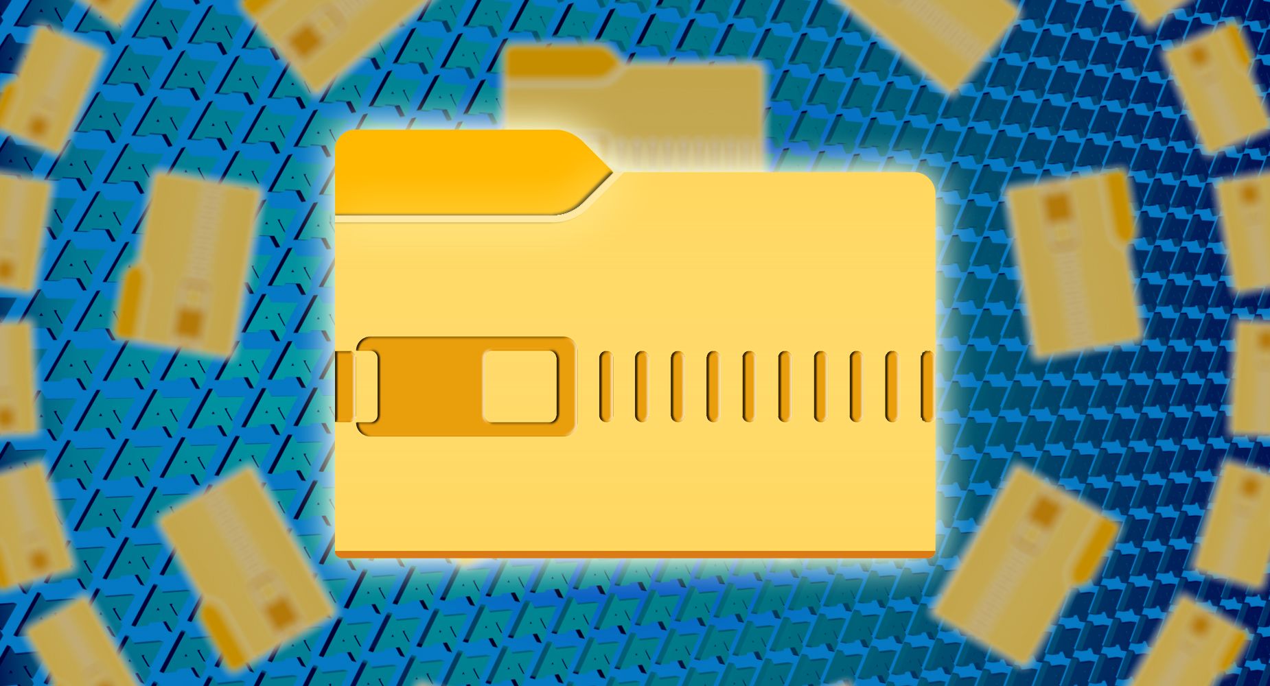 Folder with a zipper on it over an array of AP logos