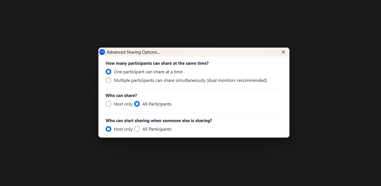 how to enable screen sharing in zoom meeting