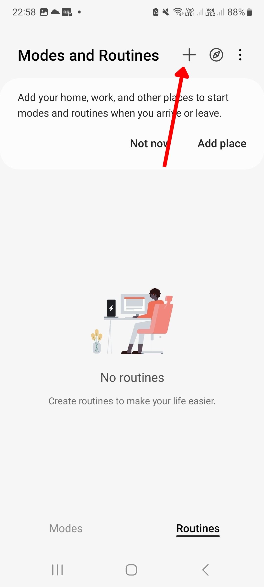 Screenshot showing how to add a new Bixby routine