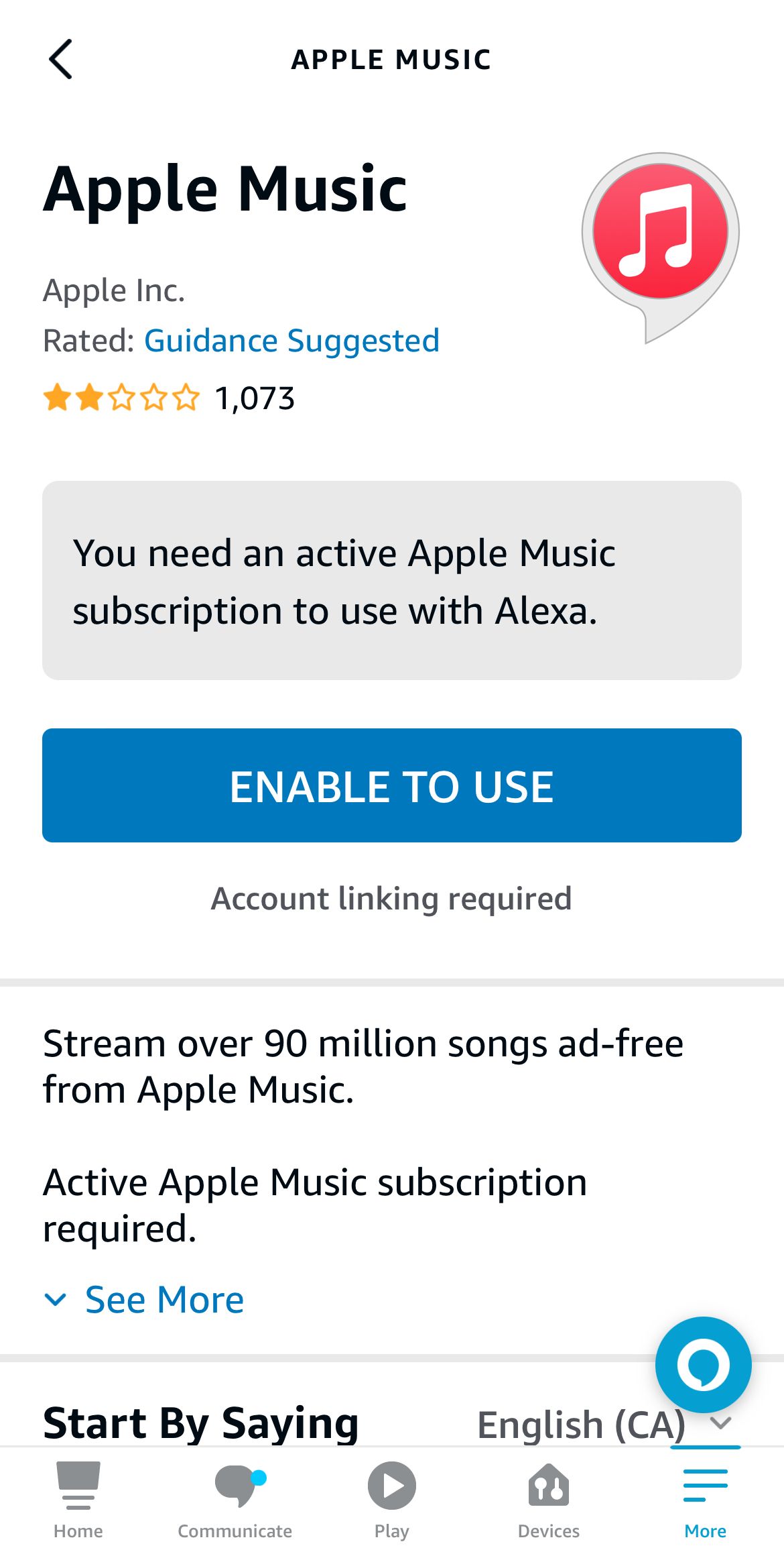 Alexa app Apple Music skill.