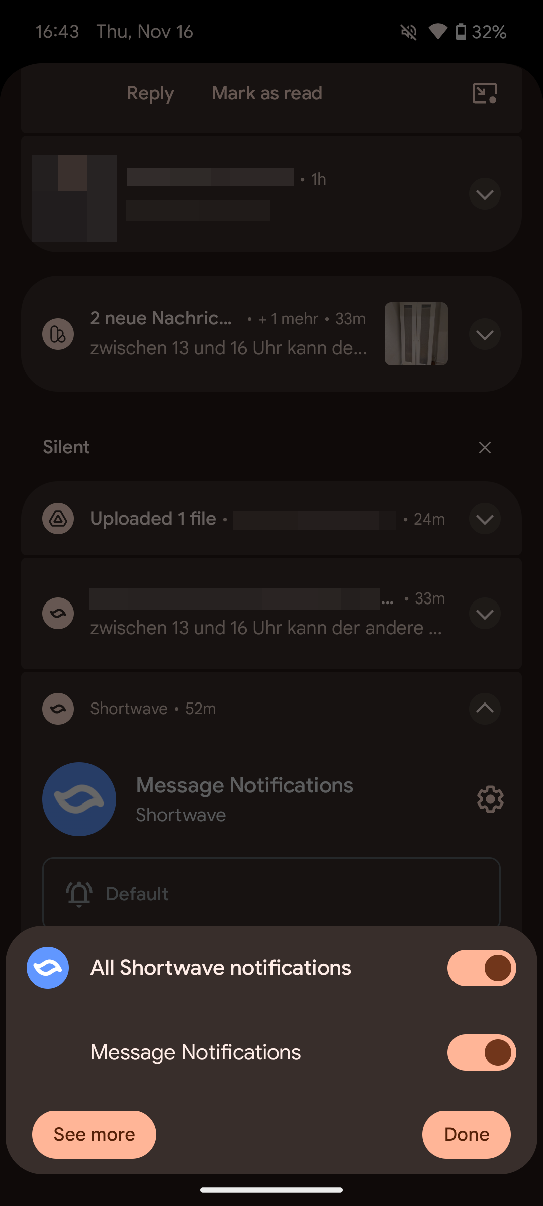 Screenshot of notification permissions in Android 14